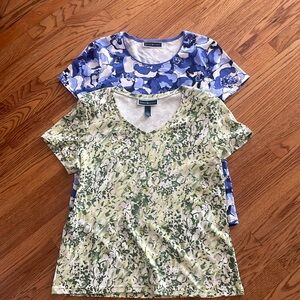 Two short sleeved tee shirts by Karen Scott: one green and one blue